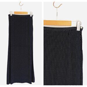 Vintage Navy Polkadot Print Maxi Skirt / size Small